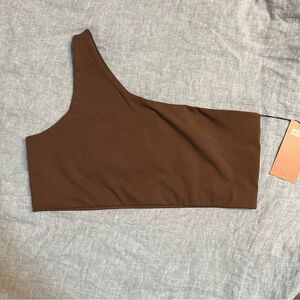 Girlfriend Collective Bianca One Shoulder Sports Bra in Chocolate Brown Sze XXXL